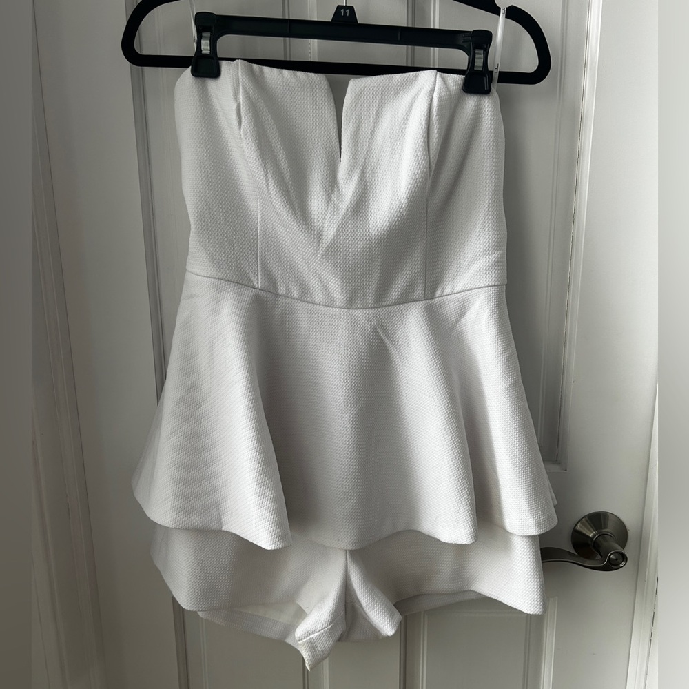 White Strapless Peplum Romper